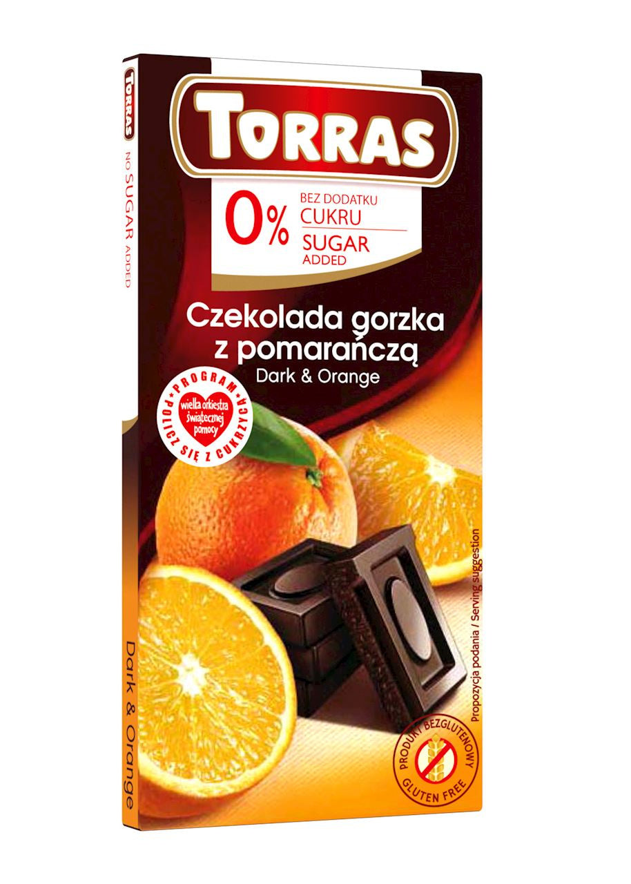 Czekolada Gorzka z Pomarańczą Bez Dodatku Cukrów Bezglutenowa (3 szt x 75 g)