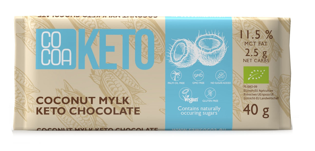 Czekolada Kokosowa z Olejem Mct Bez Dodatku Cukrów Bezglutenowa Keto BIO (2 szt x 40 g)