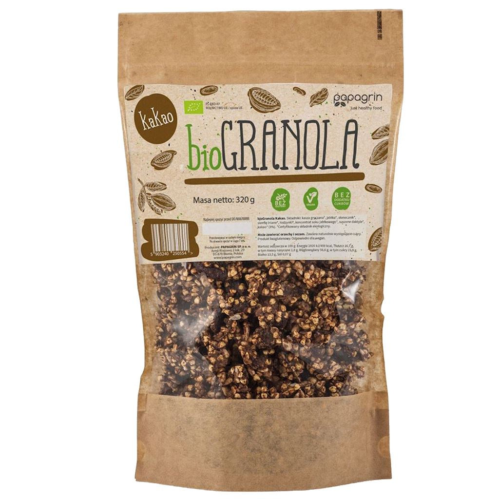 Granola z Kakao Bez Dodatku Cukrów Bezglutenowa BIO 320 g