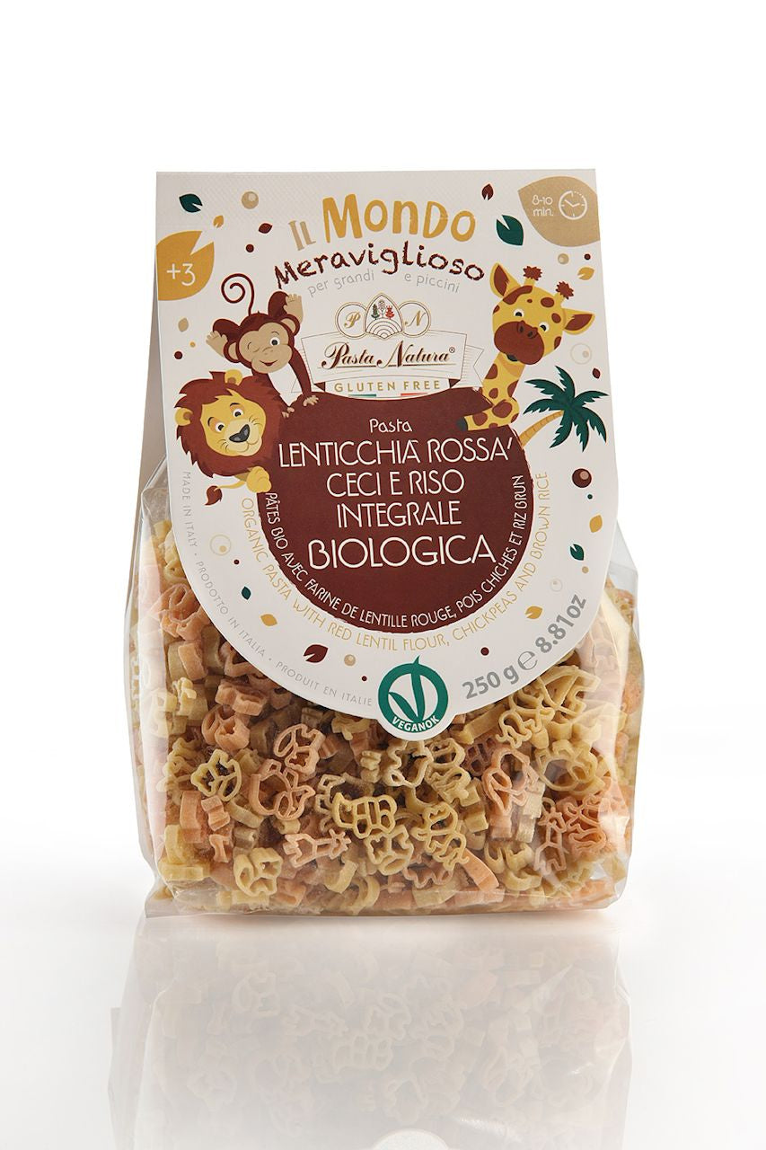 Makaron (Z Soczewicy, Ciecierzycy i Ryżu) Dla Dzieci Zwierzęta Sawanna Bezglutenowy BIO (3 szt x 250 g)