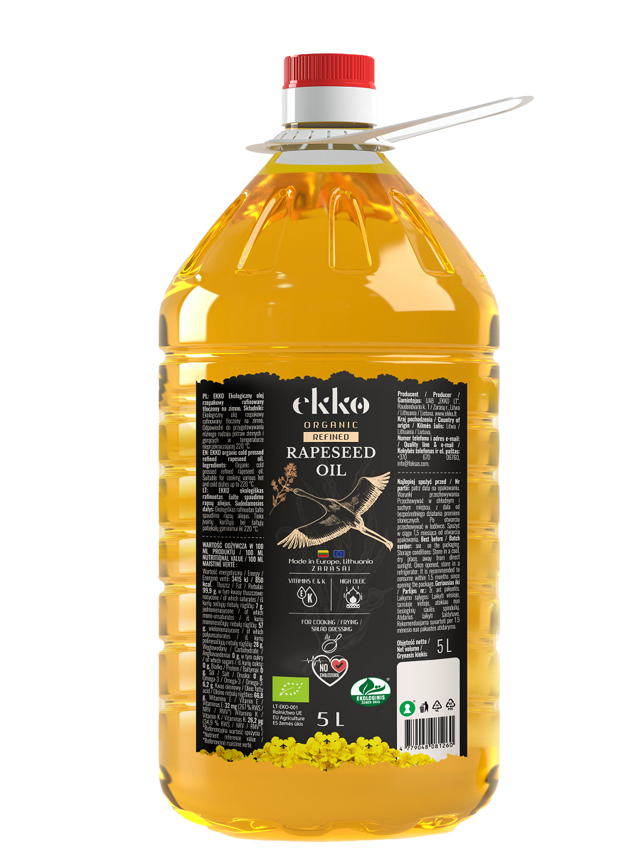 Olej Rzepakowy Rafinowany Tłoczony Na Zimno Omega-3 BIO 5 l