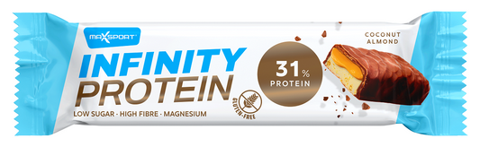 Baton Proteinowy z Karmelem, Kokosem i Migdałami w Czekoladzie Mlecznej Bezglutenowy (6 szt x 55 g)