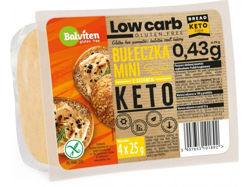 Bułeczki Mini z Sezamem o Obniżonej Ilości Węglowodanów Bezglutenowe Keto (4 Szt.) (3 szt x 100 g)
