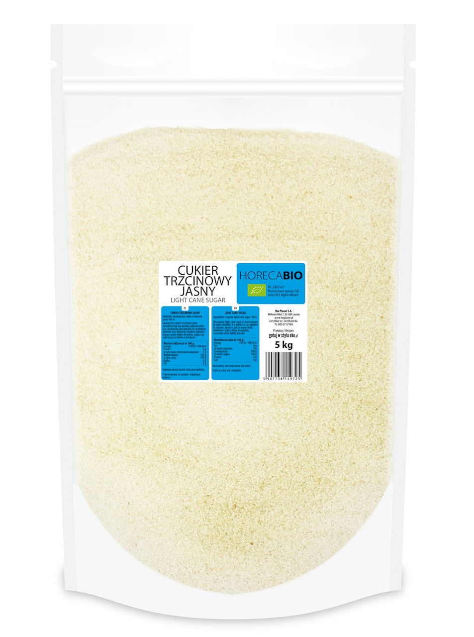 Cukier Trzcinowy Jasny BIO 5 kg