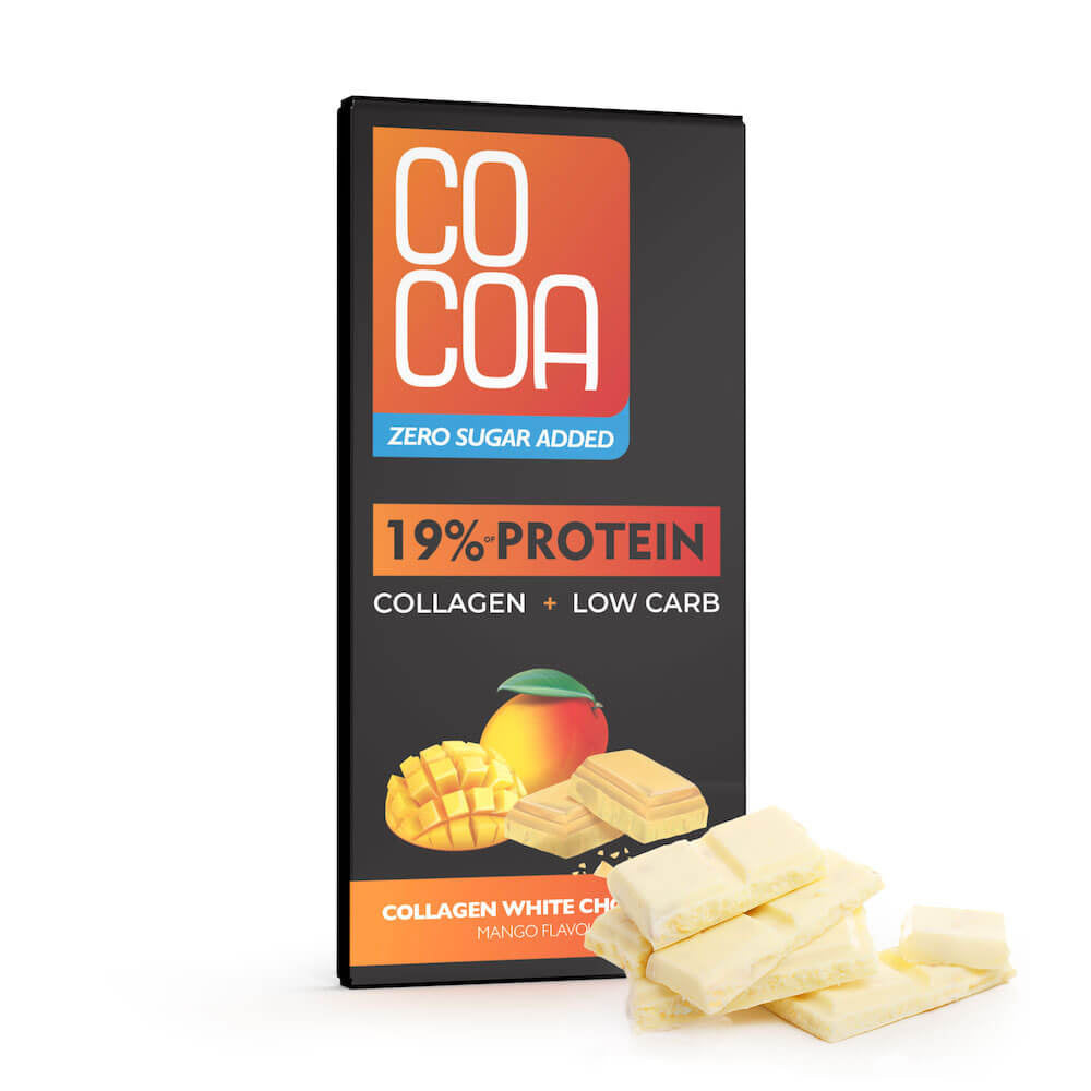 Czekolada Biała Proteinowa Mango z Kolagenem Bez Dodatku Cukrów (2 szt x 65 g)