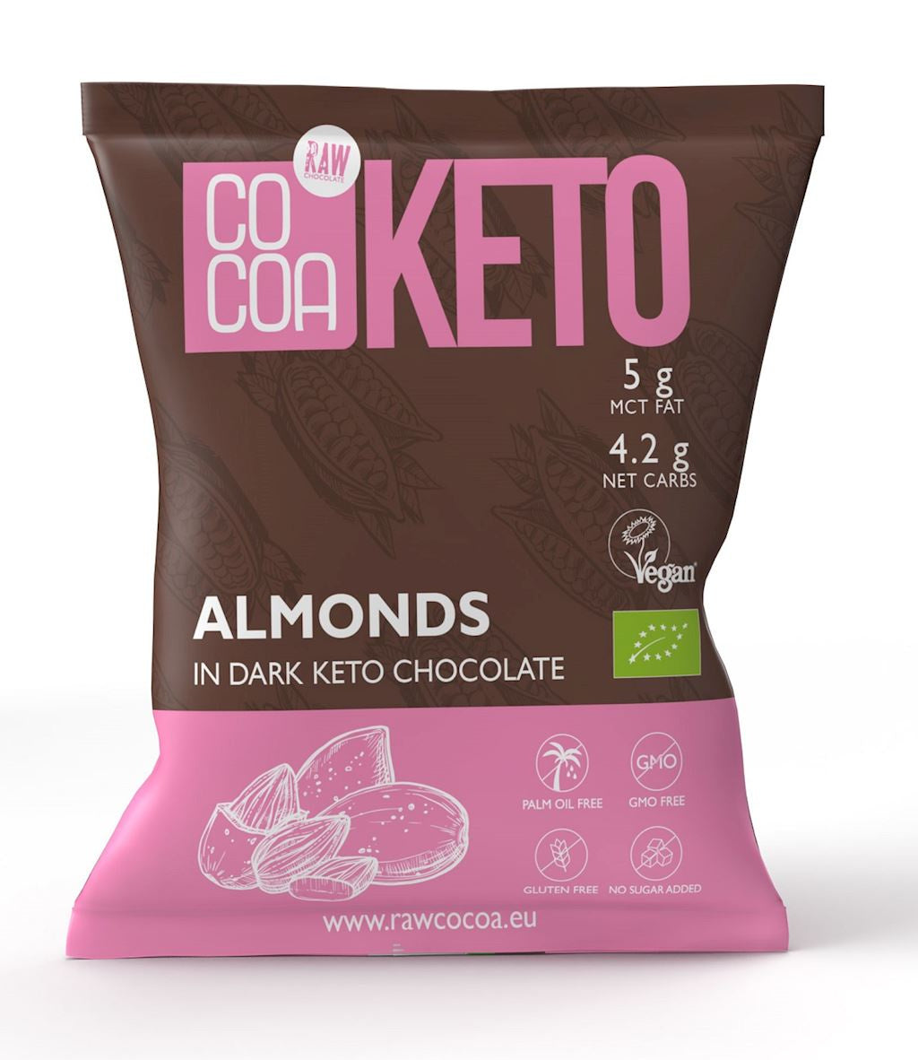 Migdały w Czekoladzie Keto z Olejem Mct Bez Dodatku Cukrów Bezglutenowe BIO (2 szt x 70 g)