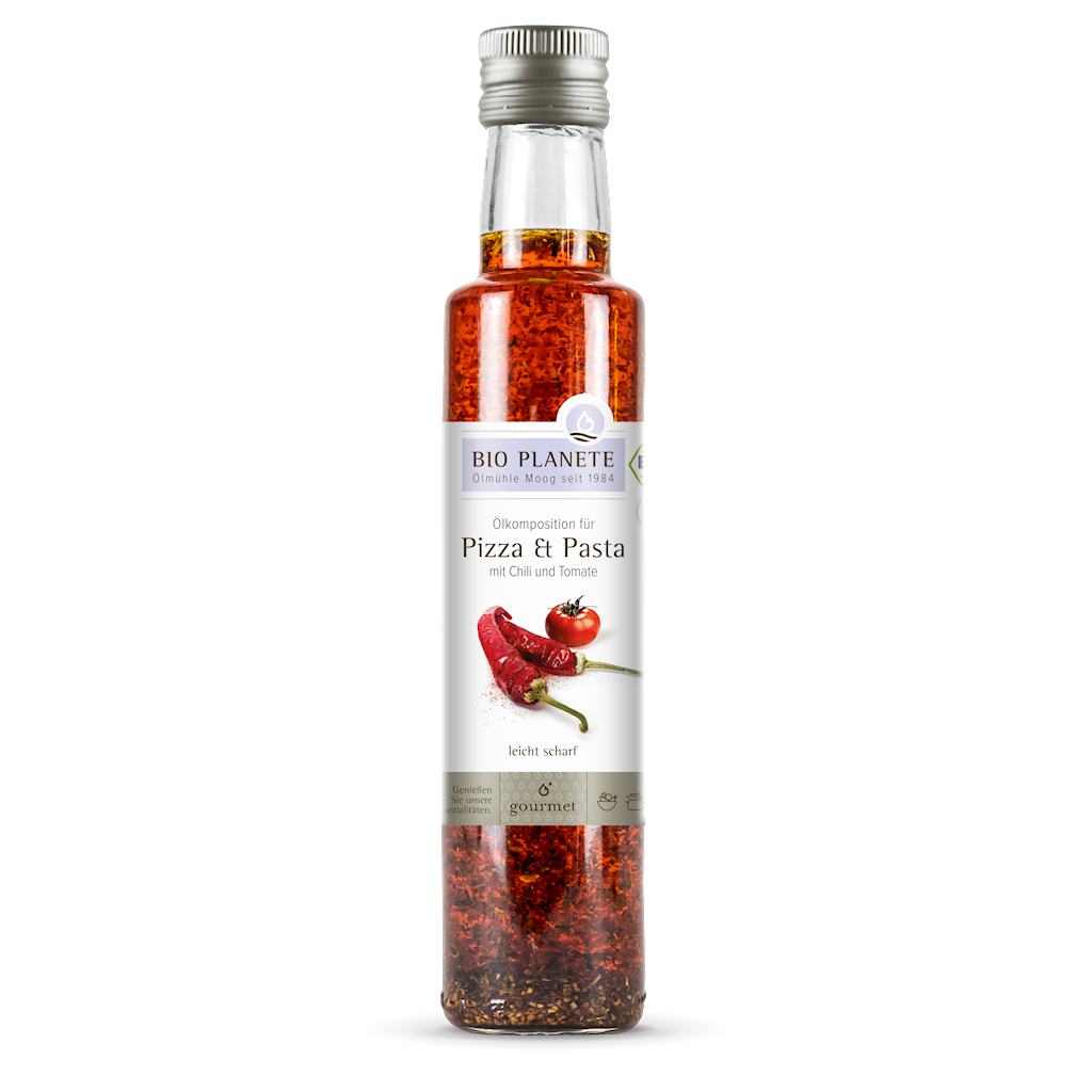 Olej Do Pizzy i Makaronu z Oliwą, Pomidorami i Chili BIO 250 ml